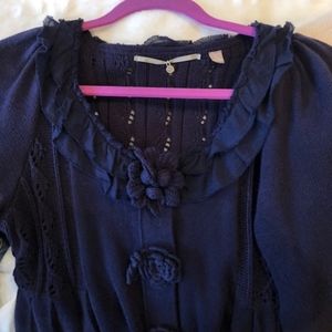 Anthropologie navy knit cardigan w/flower appliqué